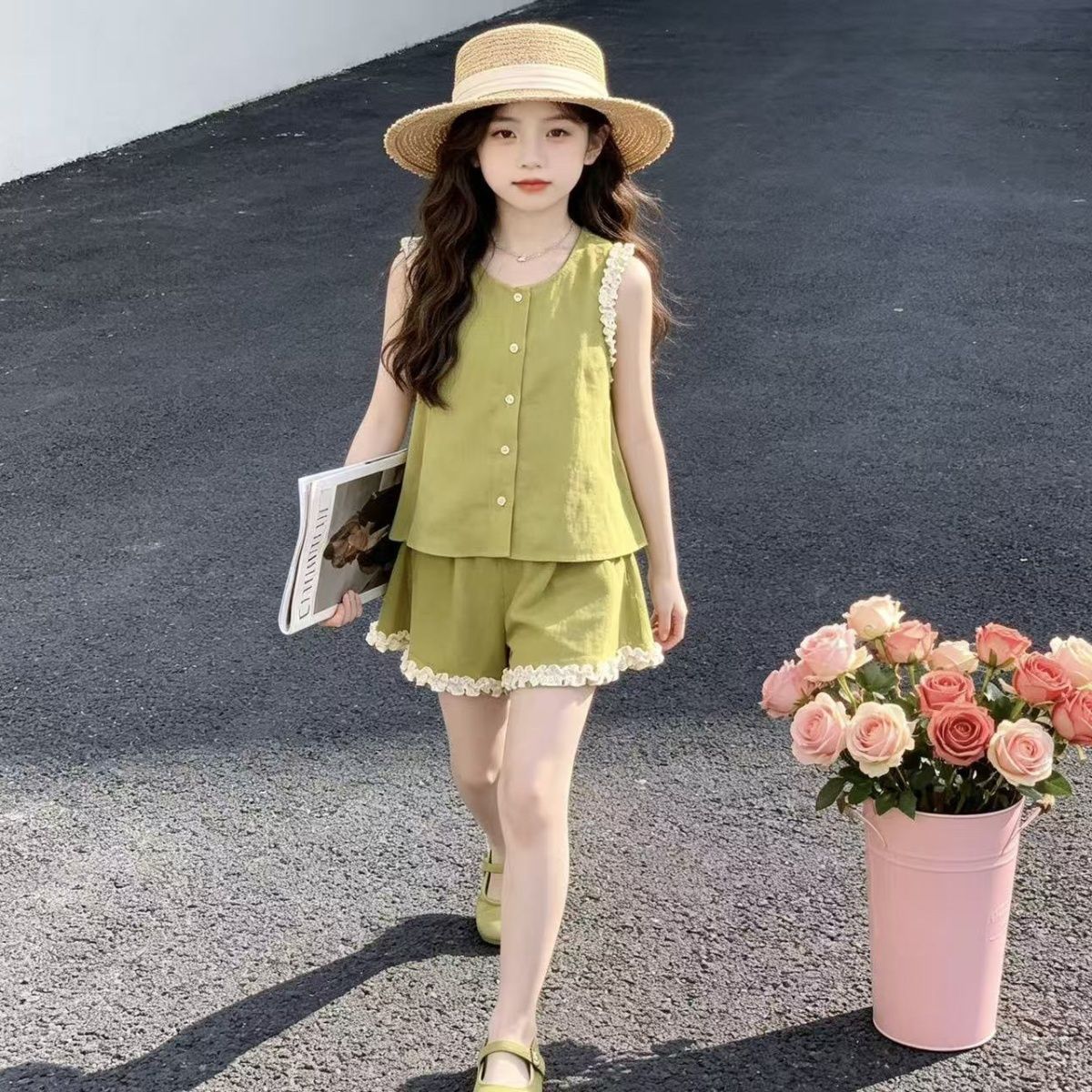 中大女童夏季超仙薄款背心两件套女孩甜美显白无袖夏装女宝短裤潮【6月16日发完】 图片 5