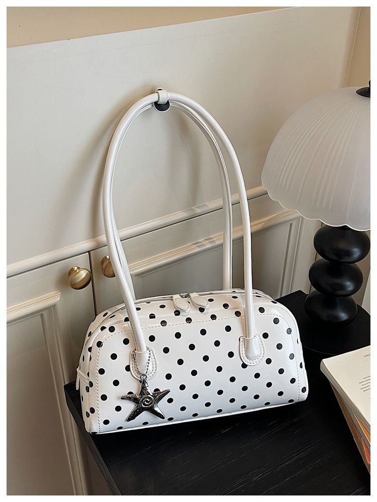 Women's Polka Dot Shoulder Bag Small Boston Tote Handbag_voghion.com