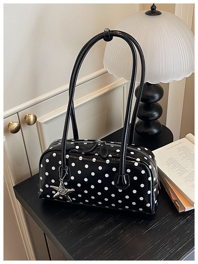 Women's Polka Dot Shoulder Bag Small Boston Tote Handbag_voghion.com