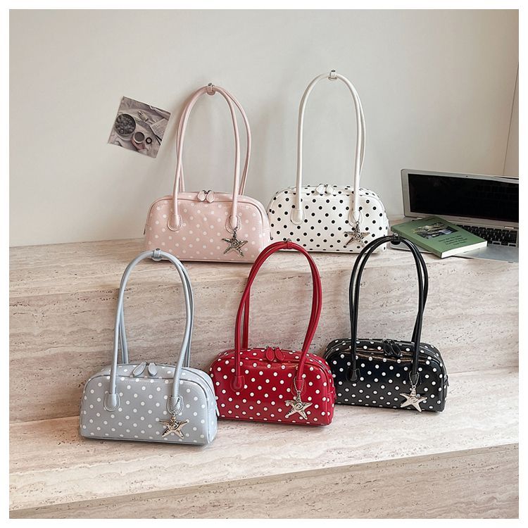 Women's Polka Dot Shoulder Bag Small Boston Tote Handbag_voghion.com