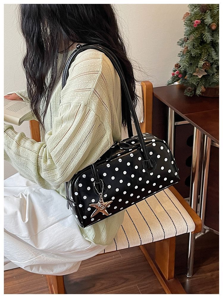 Women's Polka Dot Shoulder Bag Small Boston Tote Handbag_voghion.com