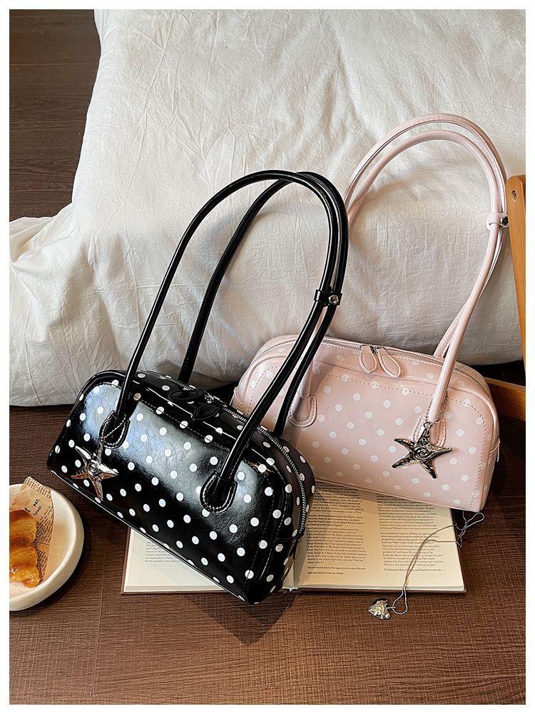 Women's Polka Dot Shoulder Bag Small Boston Tote Handbag_voghion.com