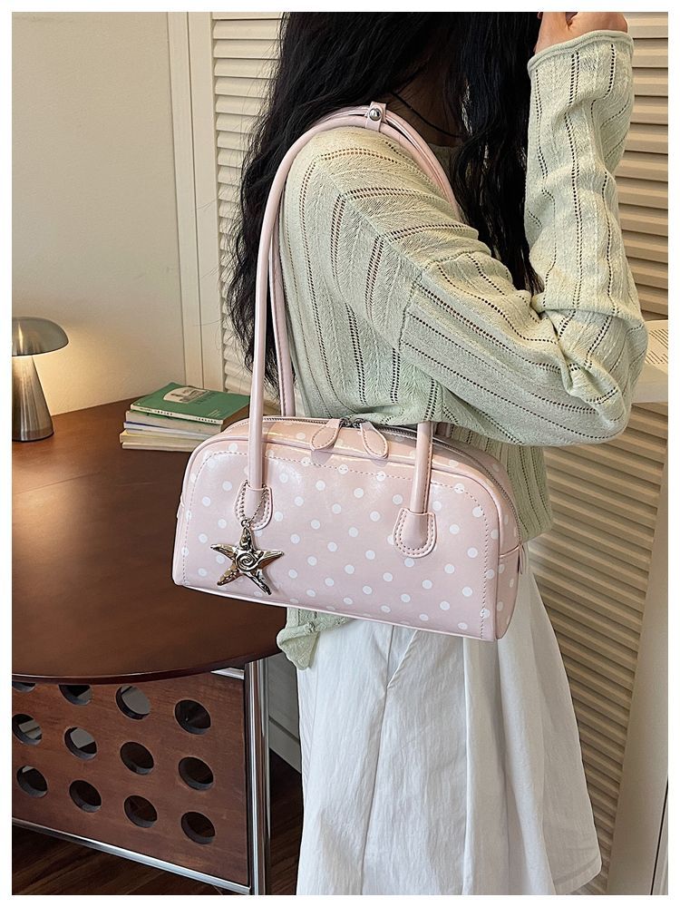 Women's Polka Dot Shoulder Bag Small Boston Tote Handbag_voghion.com