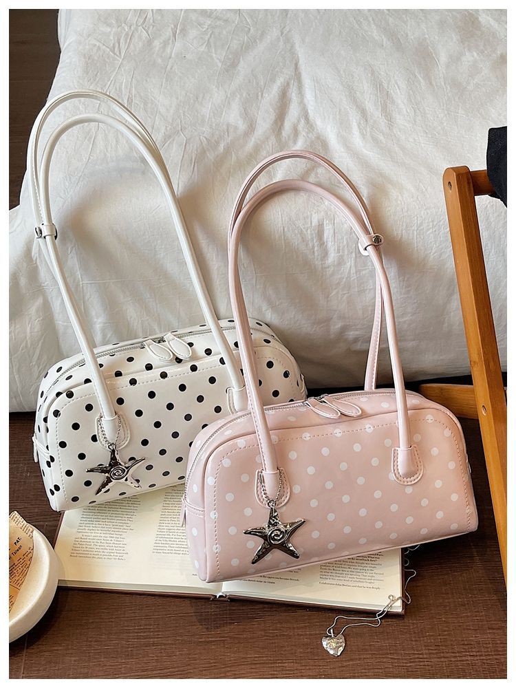 Women's Polka Dot Shoulder Bag Small Boston Tote Handbag_voghion.com