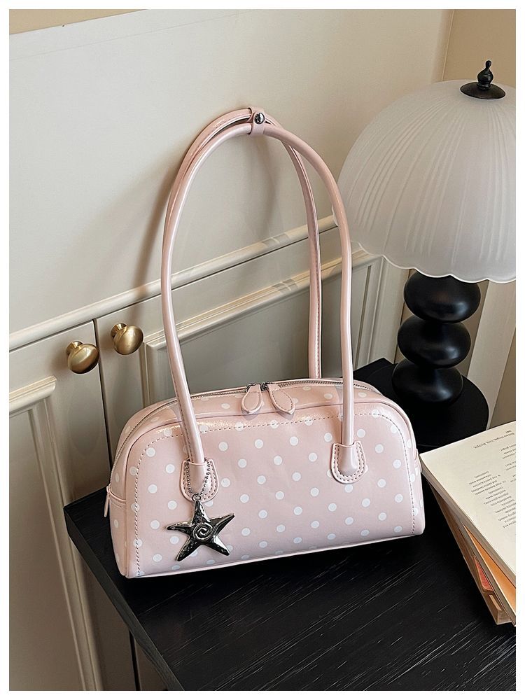 Women's Polka Dot Shoulder Bag Small Boston Tote Handbag_voghion.com