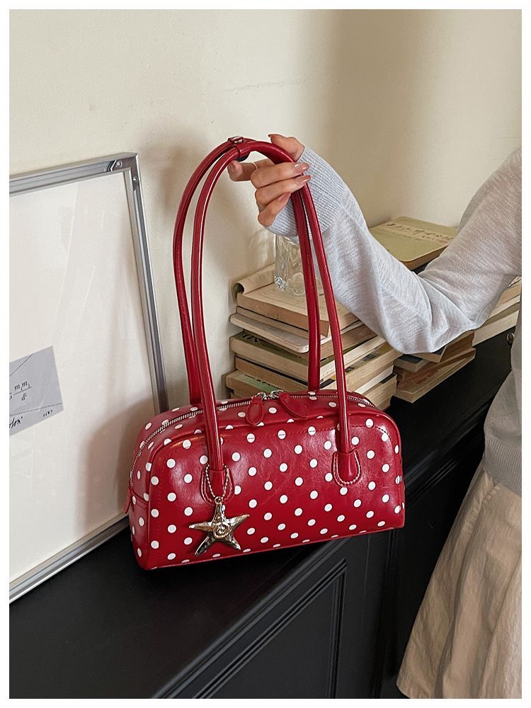 Women's Polka Dot Shoulder Bag Small Boston Tote Handbag_voghion.com