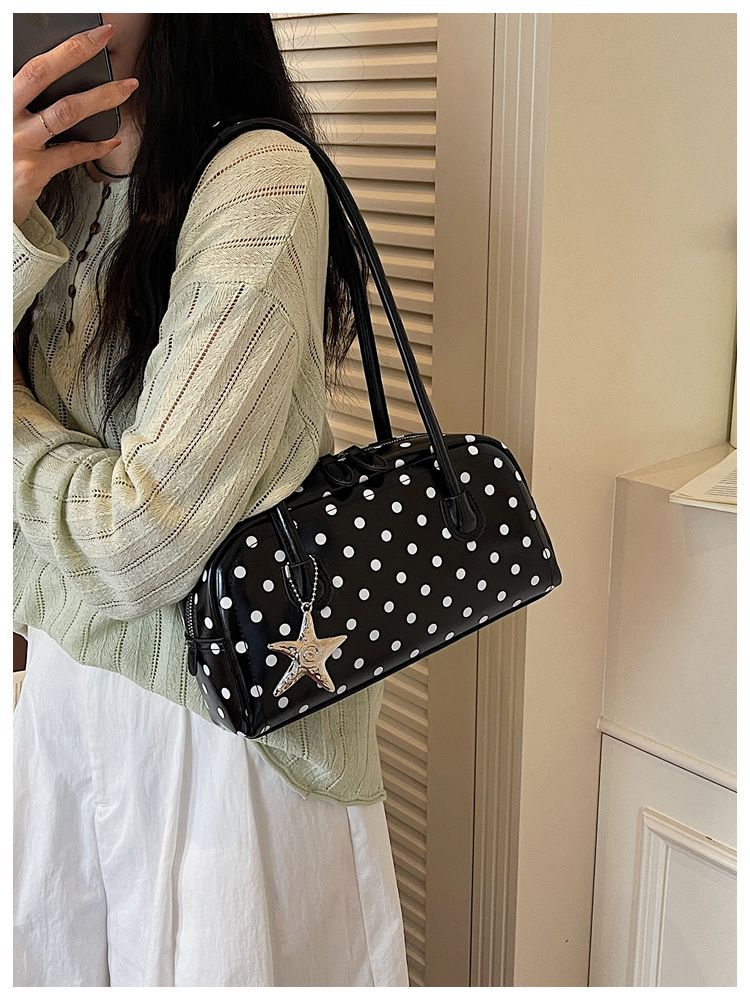 Women's Polka Dot Shoulder Bag Small Boston Tote Handbag_voghion.com