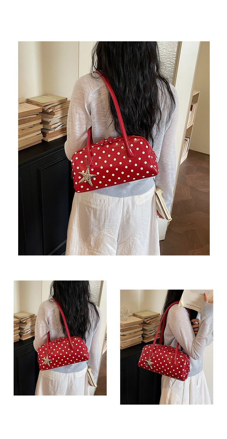 Women's Polka Dot Shoulder Bag Small Boston Tote Handbag_voghion.com