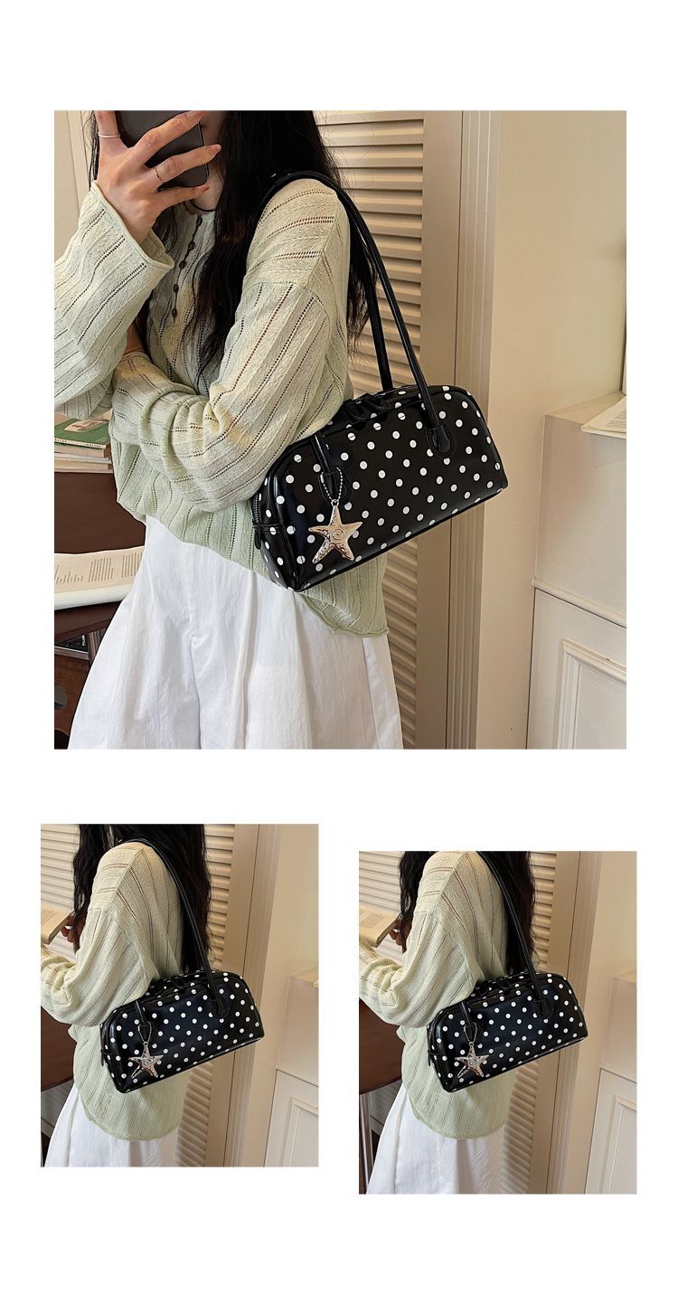Women's Polka Dot Shoulder Bag Small Boston Tote Handbag_voghion.com