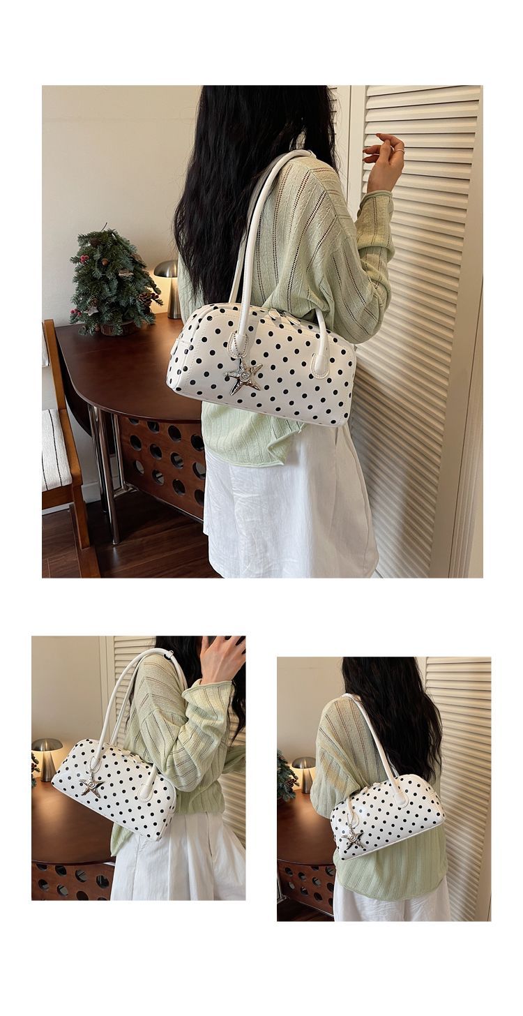 Women's Polka Dot Shoulder Bag Small Boston Tote Handbag_voghion.com