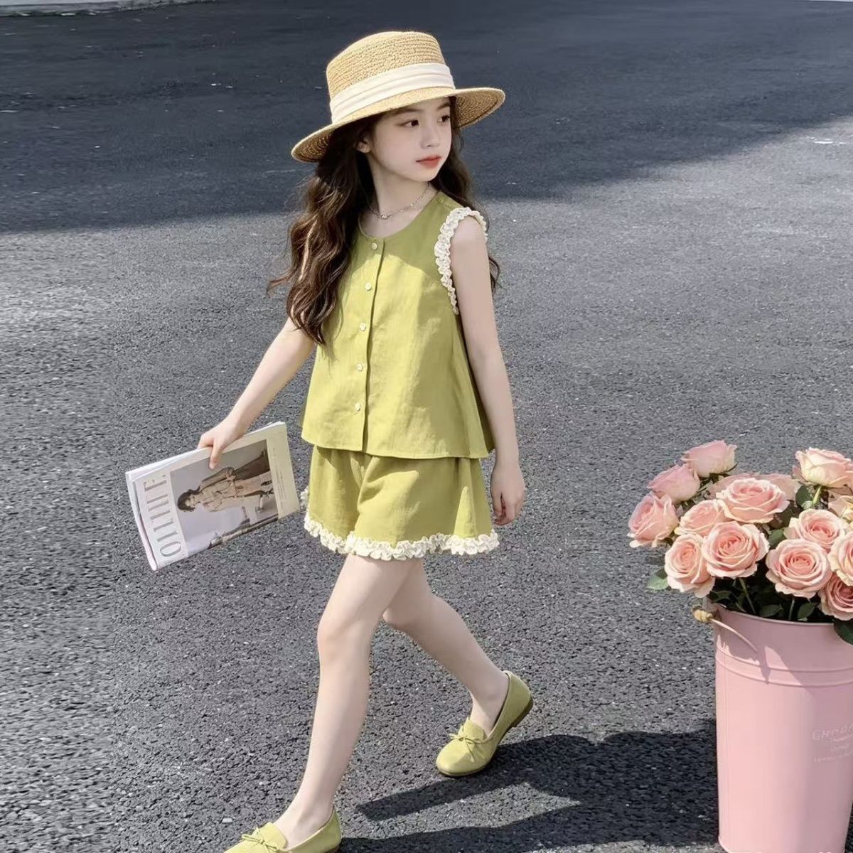 中大女童夏季超仙薄款背心两件套女孩甜美显白无袖夏装女宝短裤潮【6月16日发完】 图片 6