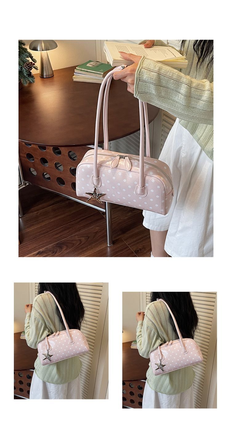 Women's Polka Dot Shoulder Bag Small Boston Tote Handbag_voghion.com