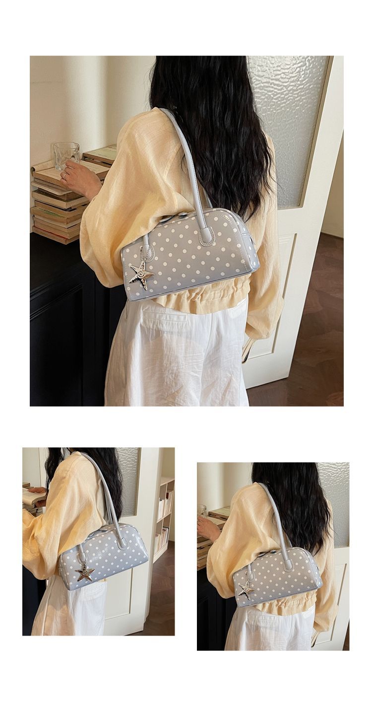 Women's Polka Dot Shoulder Bag Small Boston Tote Handbag_voghion.com
