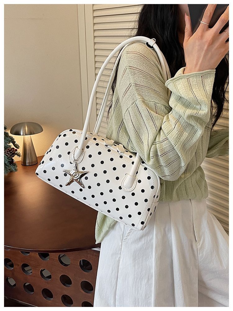 Women's Polka Dot Shoulder Bag Small Boston Tote Handbag_voghion.com