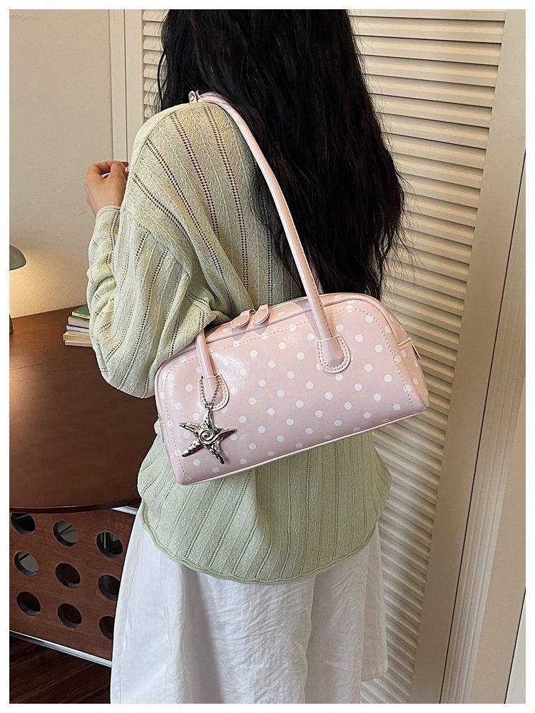Women's Polka Dot Shoulder Bag Small Boston Tote Handbag_voghion.com