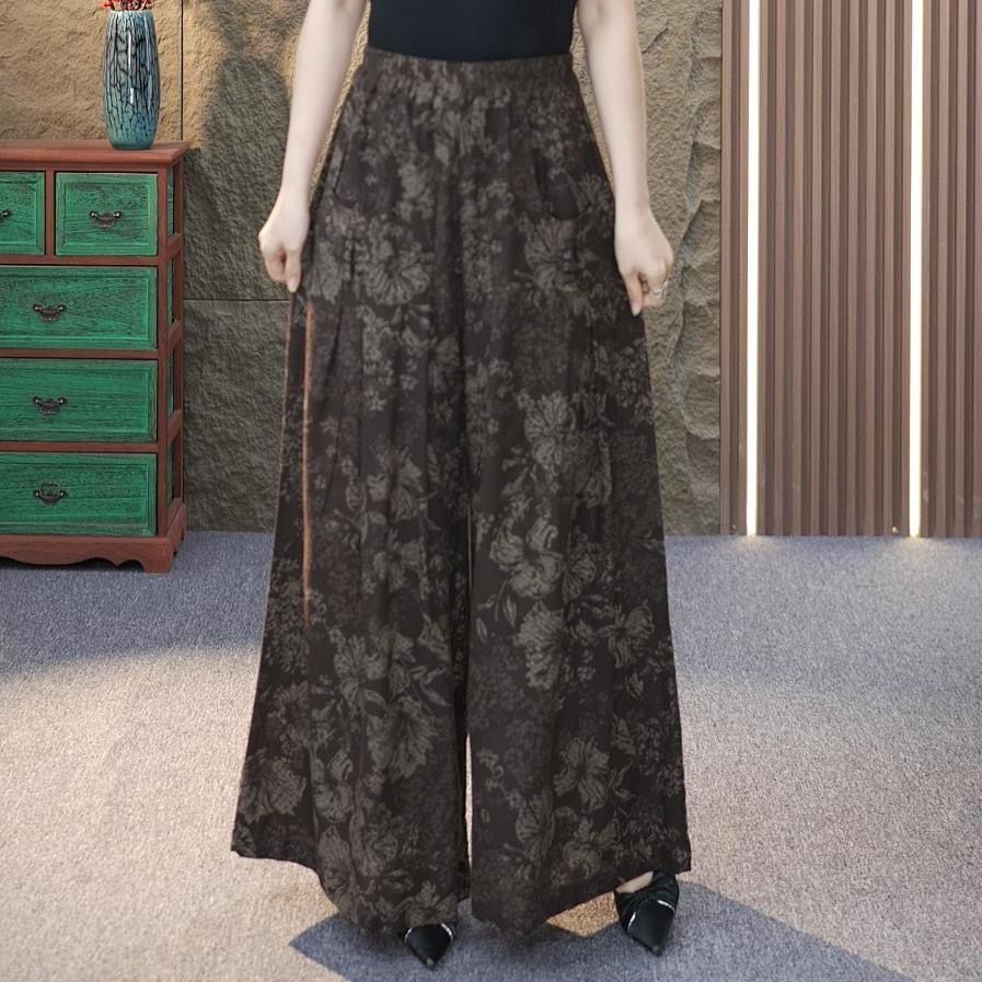 2026高档妈妈阔腿裤女宽松洋气复古休闲裤百搭小个子松紧腰九分裤