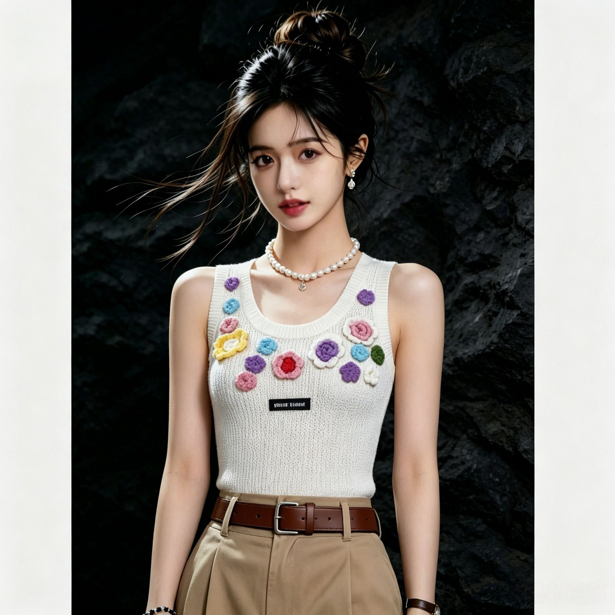 Three-dimensional Floral Sleeveless Knitted Vest For Women, 2026 Summer New Style, Vacation-inspired, Fashionable And_ecoleips.com
