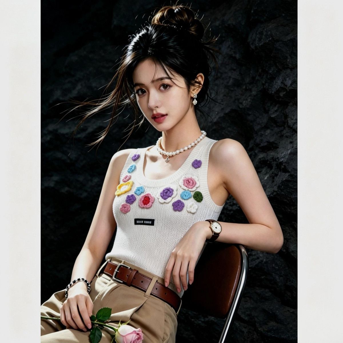 Three-dimensional Floral Sleeveless Knitted Vest For Women, 2026 Summer New Style, Vacation-inspired, Fashionable And_ecoleips.com