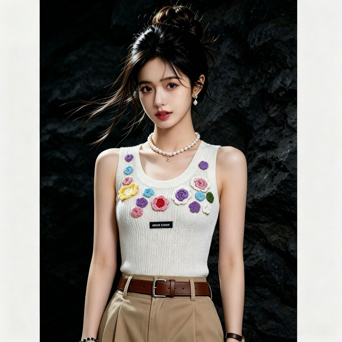 Three-dimensional Floral Sleeveless Knitted Vest For Women, 2026 Summer New Style, Vacation-inspired, Fashionable And_ecoleips.com