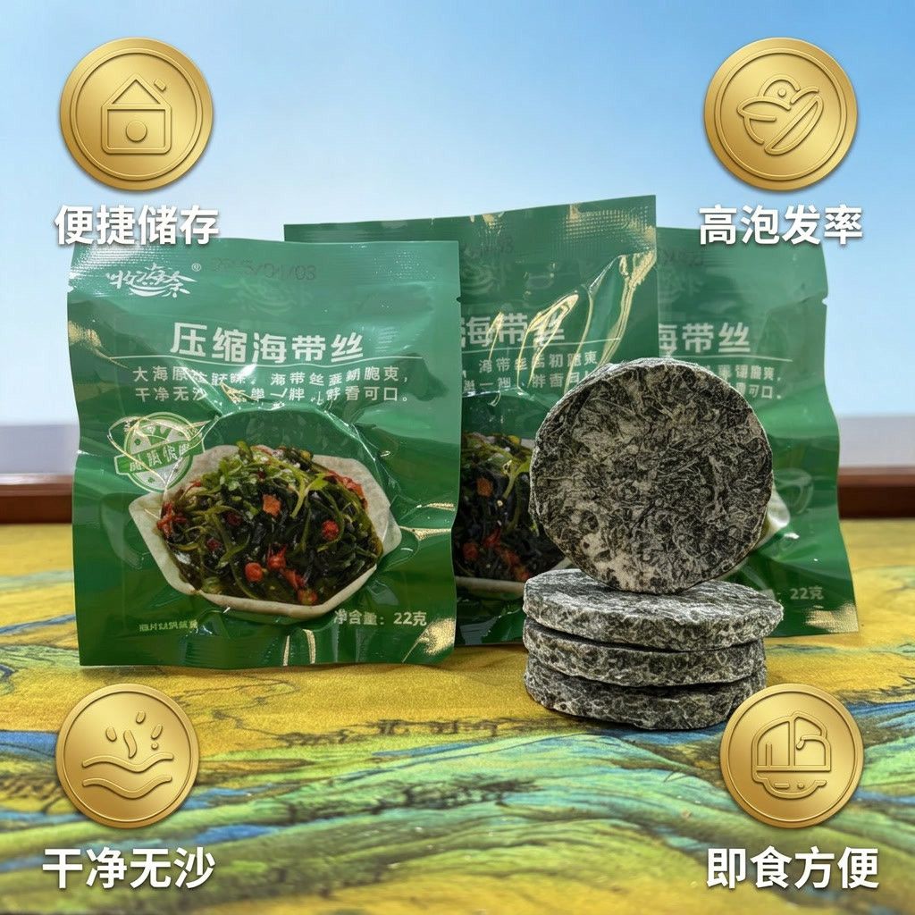 高泡发 免洗 压缩海带丝干货 烘干圆饼独立包装凉拌下饭商用批发 图片 5
