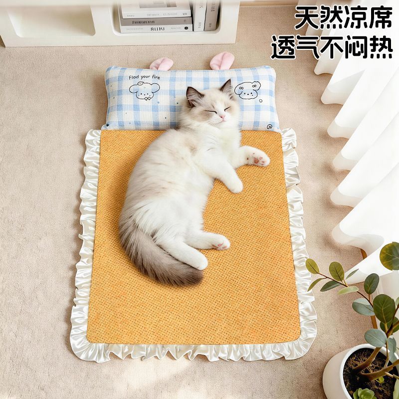 夏季宠物凉席垫荷叶花边猫垫子透气不闷热猫咪降温睡垫中小型狗狗