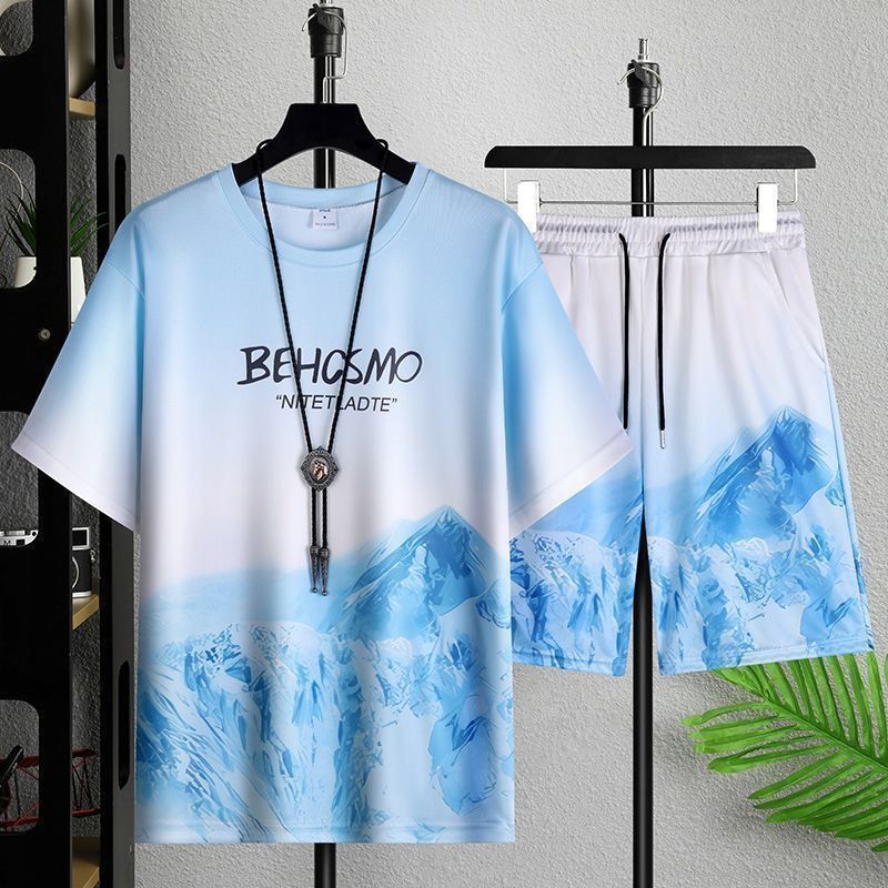 运动套装男健身衣服夏季跑步速干衣短袖t恤羽毛球训练服冰丝短裤