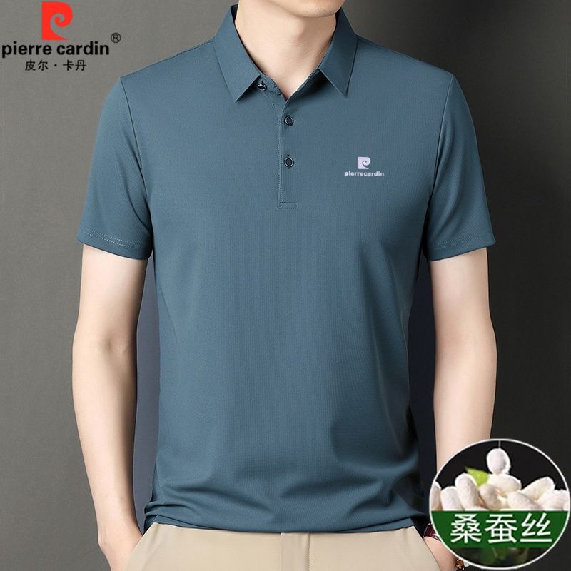 皮尔卡丹正品桑蚕丝POLO衫舒适显瘦男装纯色百搭韩版爸爸装潮