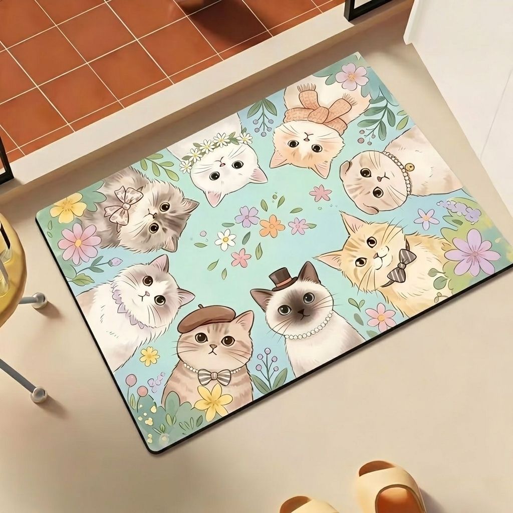 小猫硅藻泥浴室地垫卫生间门口吸水防滑脚垫家用速干踩脚垫子地毯