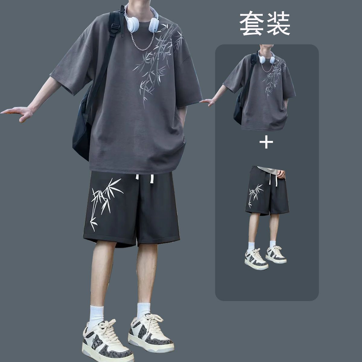 夏季男中式潮流套装短袖学生宽松短裤休闲国风两件套薄款一套搭配