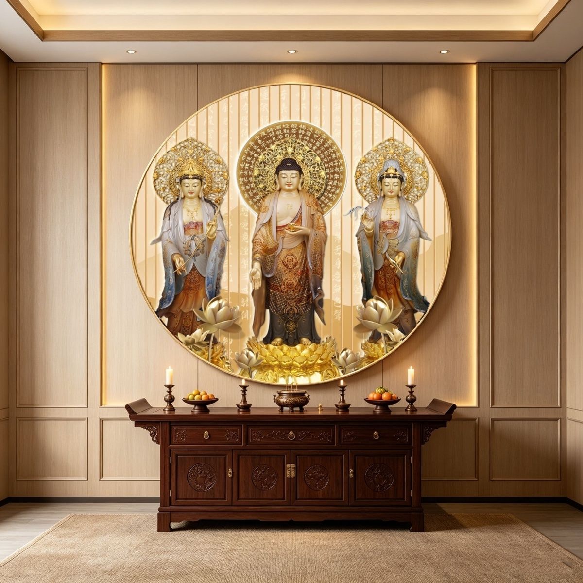 西方三圣佛像画像挂画家用供奉中堂背景墙壁画佛堂寺庙圆形装饰画 detail 2