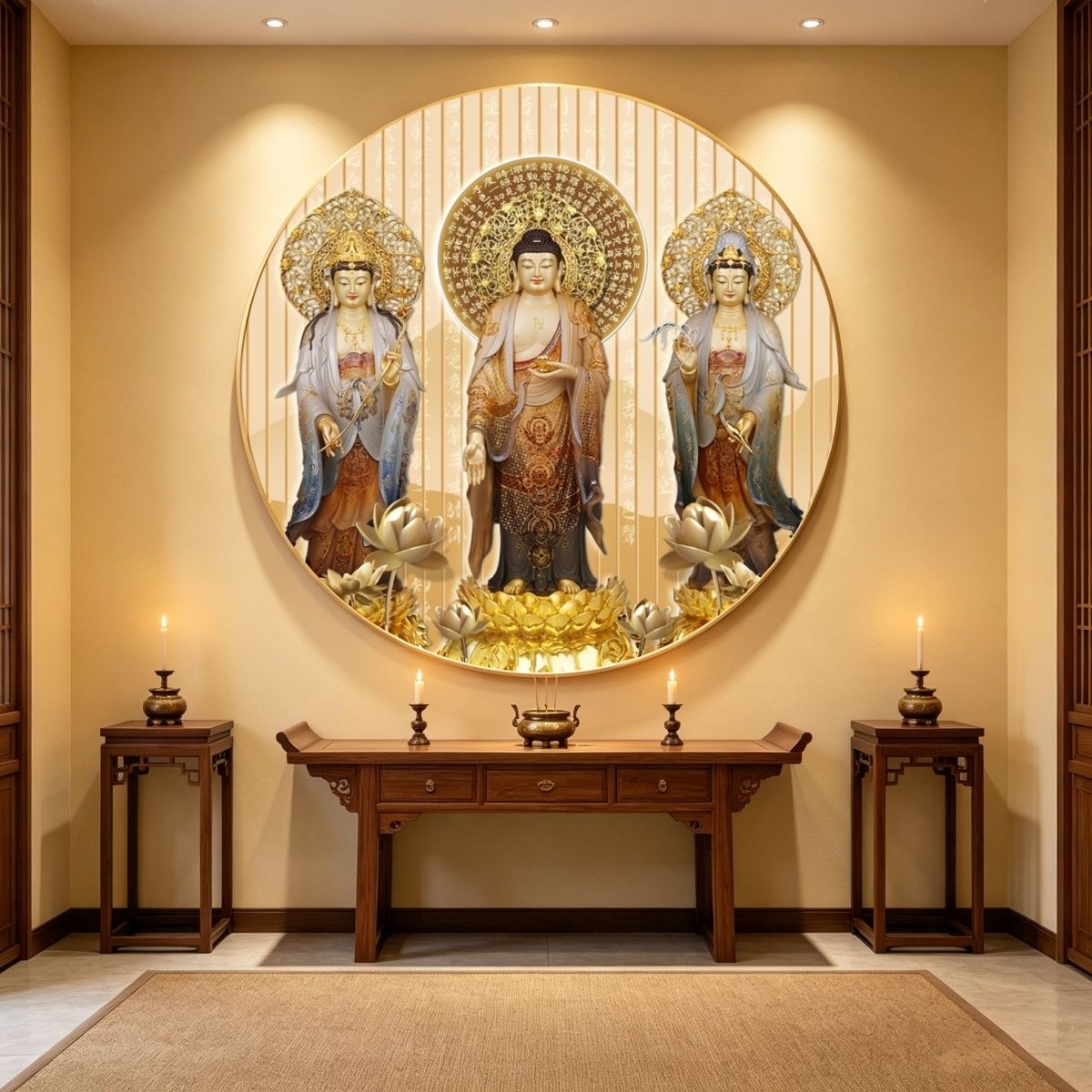 西方三圣佛像画像挂画家用供奉中堂背景墙壁画佛堂寺庙圆形装饰画 2