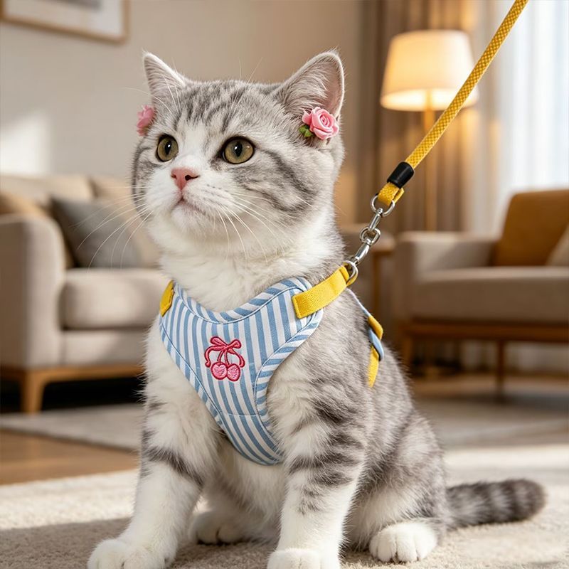 猫咪牵引绳防挣脱外出溜猫猫绳宠物背带链子可调节遛狗牵引绳链子