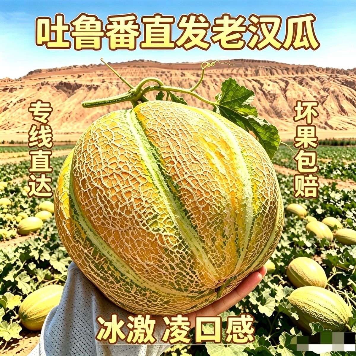 吐鲁番直发一藤一瓜金纹老汉瓜.软糯多汁.没牙也能吃整箱包邮