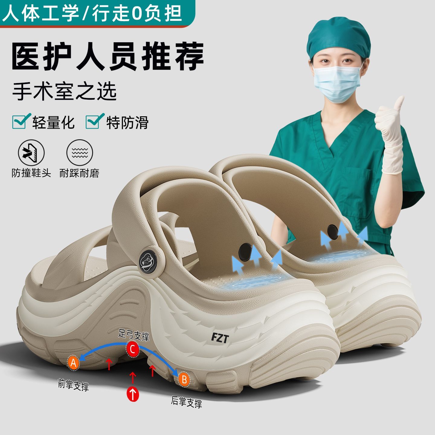 FZT踩屎感厚底医护拖鞋女外穿一字带松糕沙滩鞋防滑新款凉鞋夏天 图片 4
