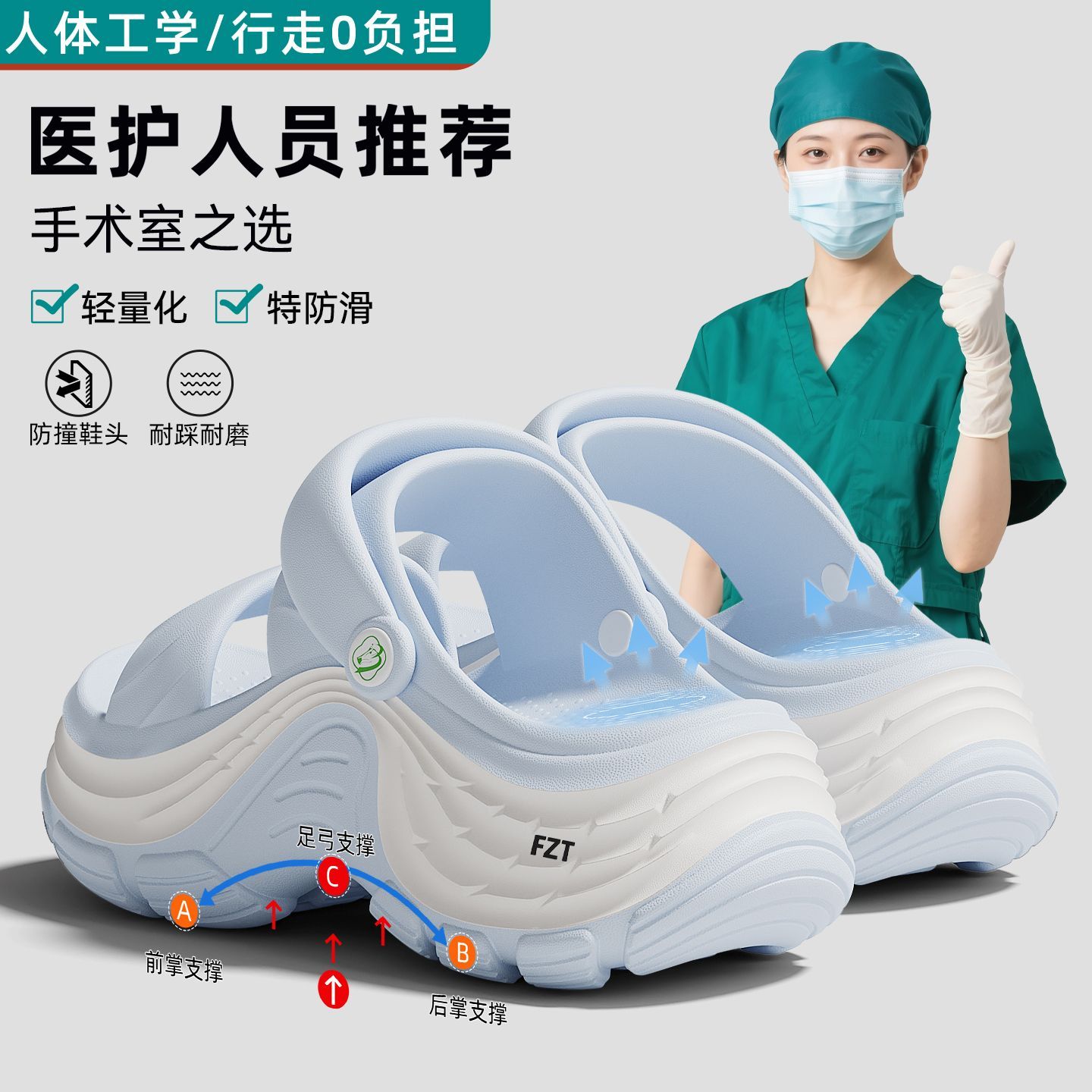 FZT踩屎感厚底医护拖鞋女外穿一字带松糕沙滩鞋防滑新款凉鞋夏天 图片 2