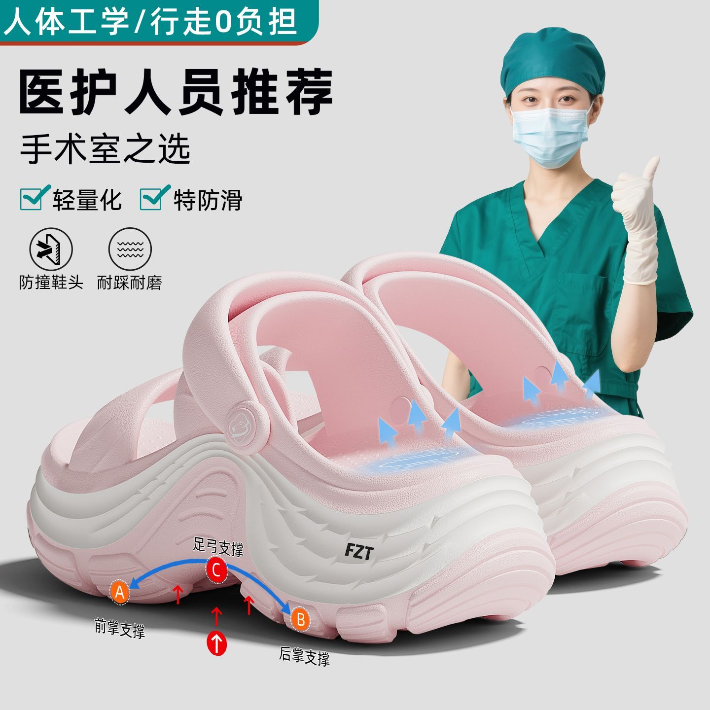 FZT踩屎感厚底医护拖鞋女外穿一字带松糕沙滩鞋防滑新款凉鞋夏天 图片 3