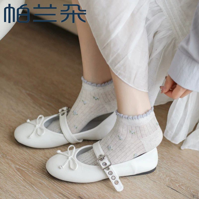 帕兰朵2026新款夏季袜子女短袜春夏天薄款蕾丝边潮居家美袜小花袜