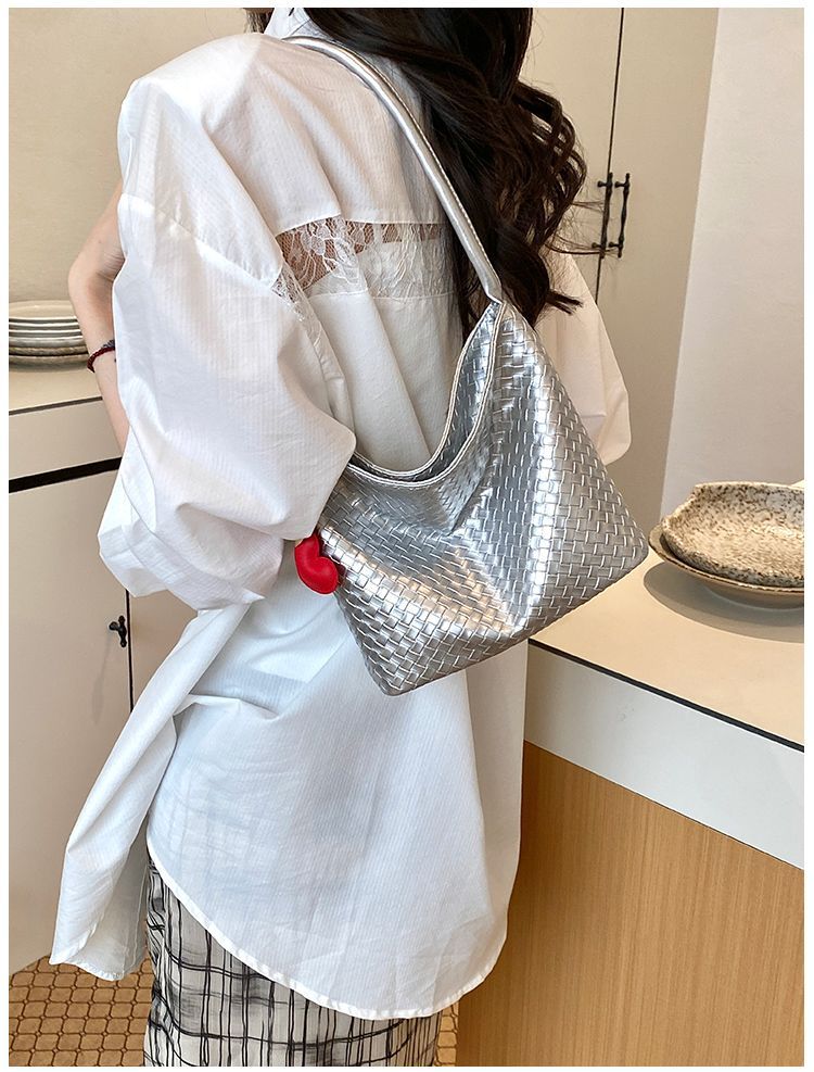Borsa a spalla donna in argento intrecciato tote elegante chic_voghion.com