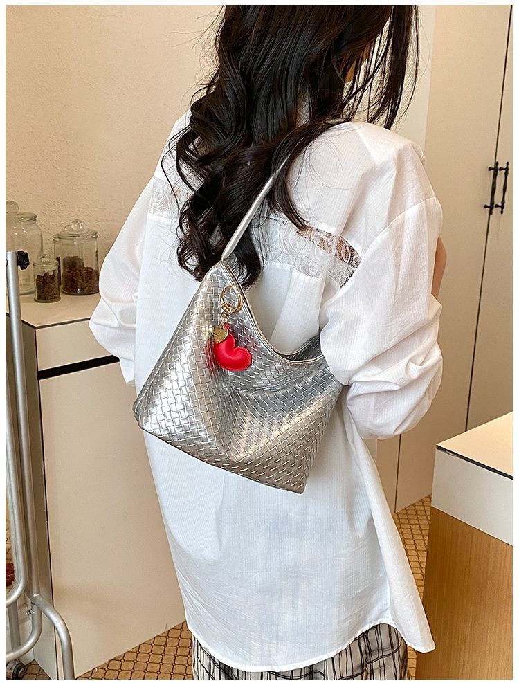 Borsa a spalla donna in argento intrecciato tote elegante chic_voghion.com