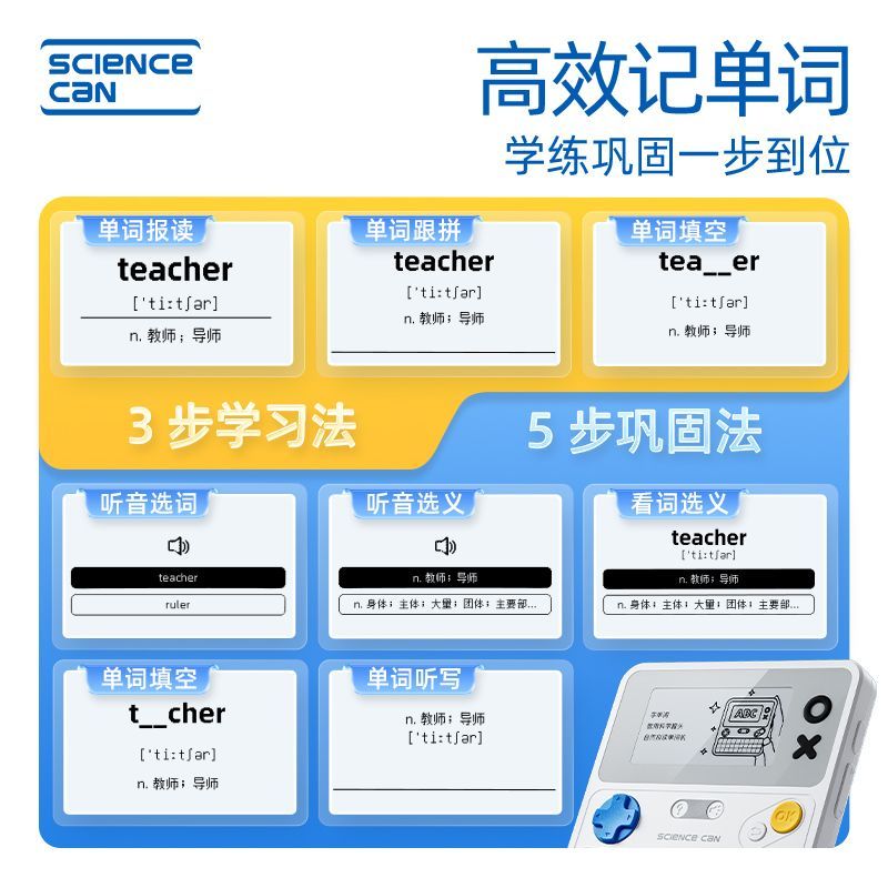 科学罐头自然拼读单词机学习神奇随身便携水墨屏电子口袋卡充电 图片 5