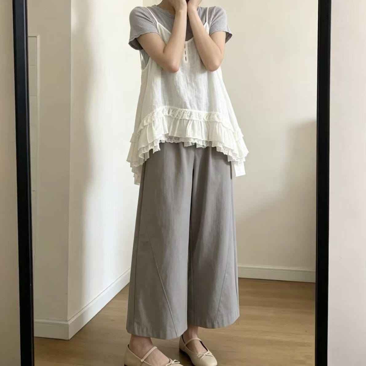 5101薄款正版小众百搭求职季甜酷约会穿搭套装七分裤