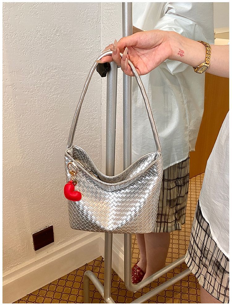 Borsa a spalla donna in argento intrecciato tote elegante chic_voghion.com