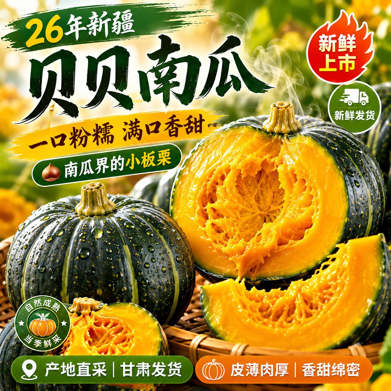 正宗贝贝南瓜新鲜现摘粉糯香甜板栗味宝宝辅食包邮