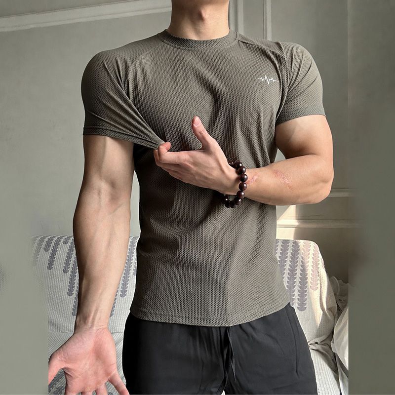 美式蜂窝肌理冰感速干健身短袖男弹力修身训练运动T恤夏季新款