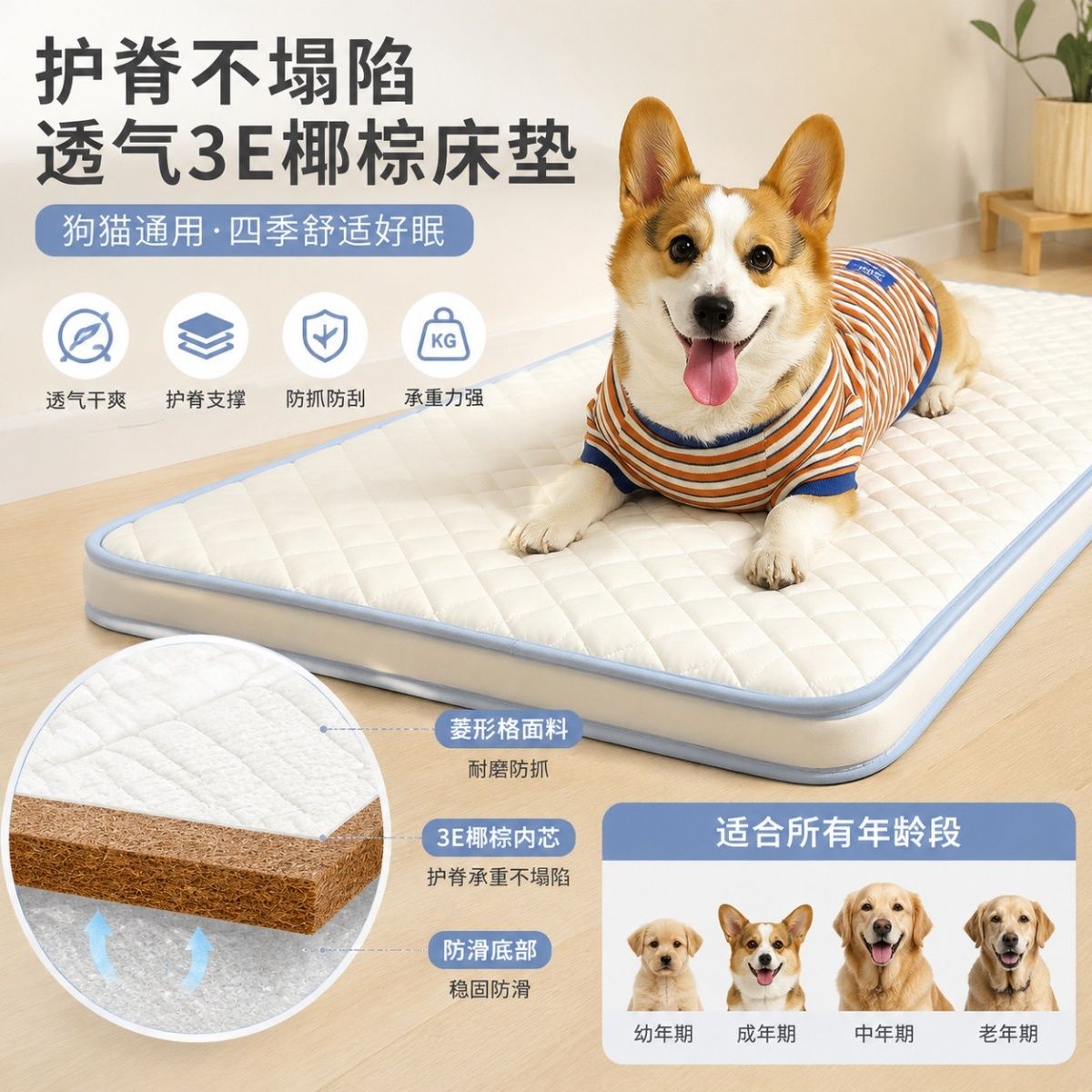 宠物狗狗凉席床垫四季通用护脊可做拆洗席梦思猫狗通用狗窝垫子
