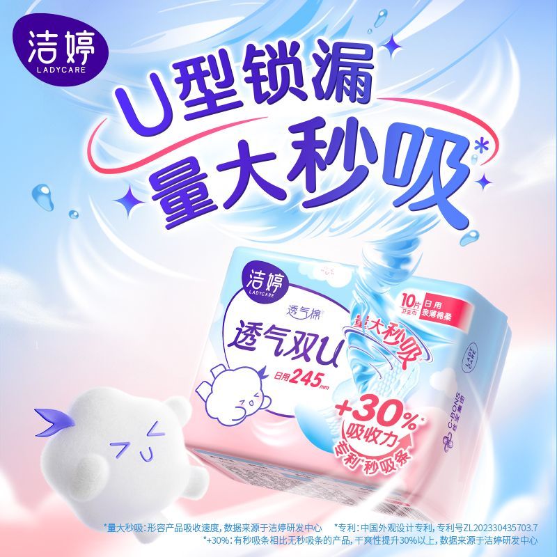 【洁婷】卫生巾双U日用245mm新款女学生大姨妈生理期量大旗舰正品 图片 2