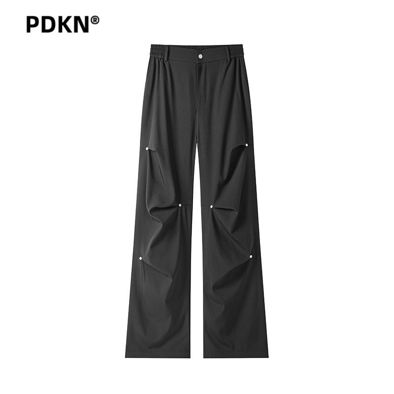 PDKN潮牌 美式弯刀铆钉拼接休闲裤男2026春季新款青少年宽松长裤