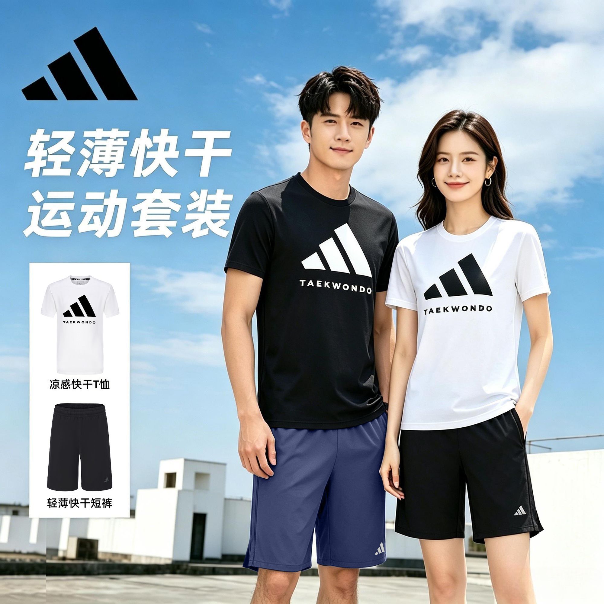 adidas阿迪达斯运动速干套装黑武士26年新款短袖短裤夏季男两件套