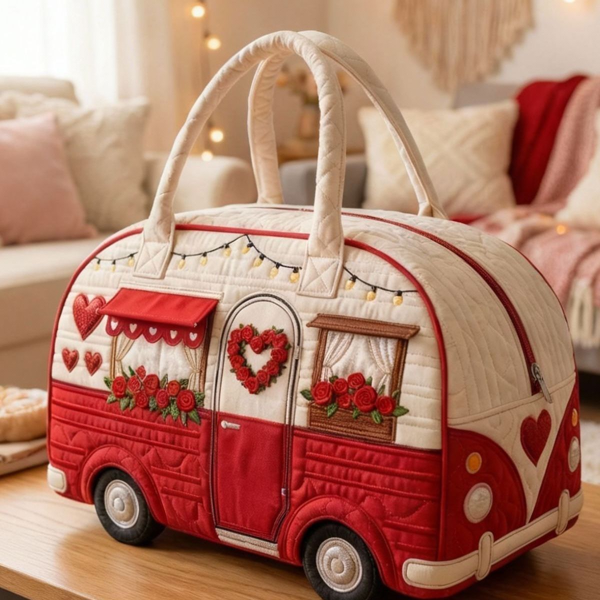 Nova bolsa de viagem acolchoada de mão com borda em crochê e estampa vintage selvagem, multifuncional, para uso em viagens e exercícios._voghion.com