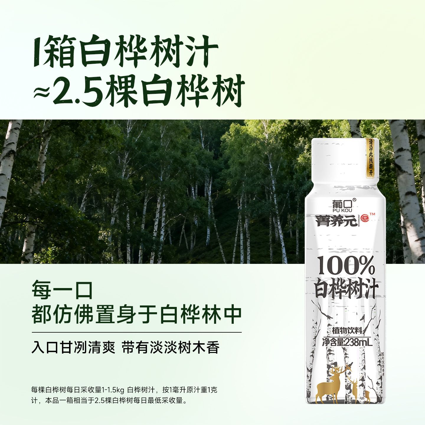 葡口100%白桦树汁植物饮料0脂肪清爽甘甜解渴健康饮品238ml*10瓶 图片 5